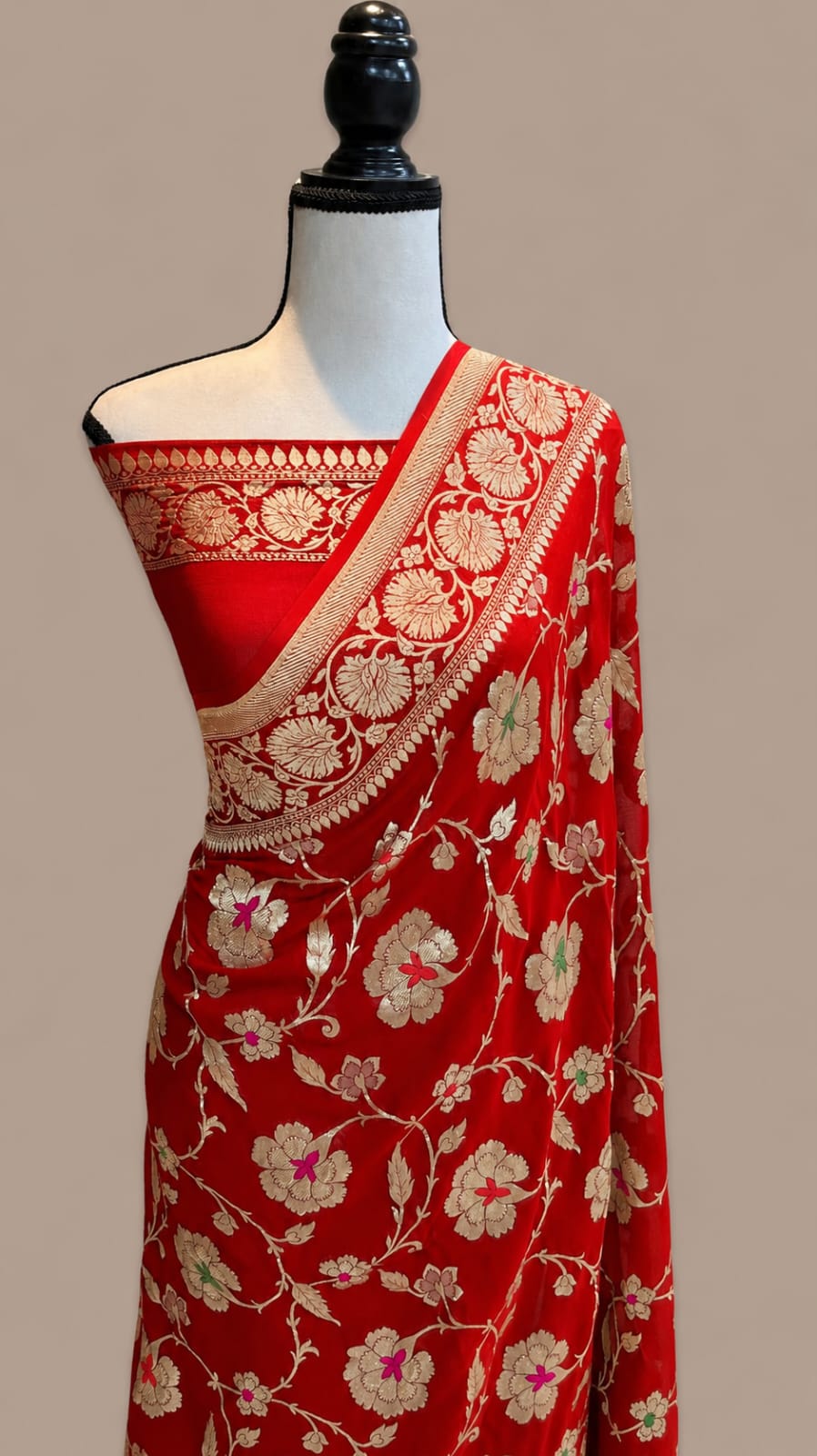 Banarasi Georgette Silk Saree with Silver Mina Jaal Weaving - BGSMJ054