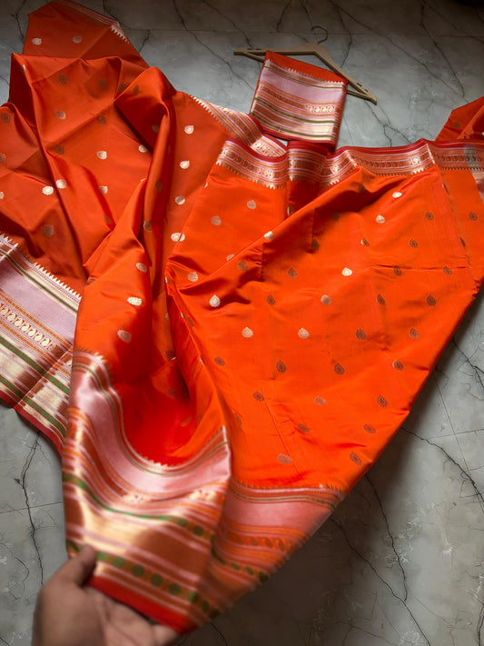 Royal Orange Banarasi Katan Silk Saree - ROBKS006