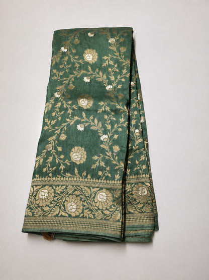 Luxury Banarasi Semi Katan Silk Saree with Intricate Jaal Weaving - BSKSJWTG05