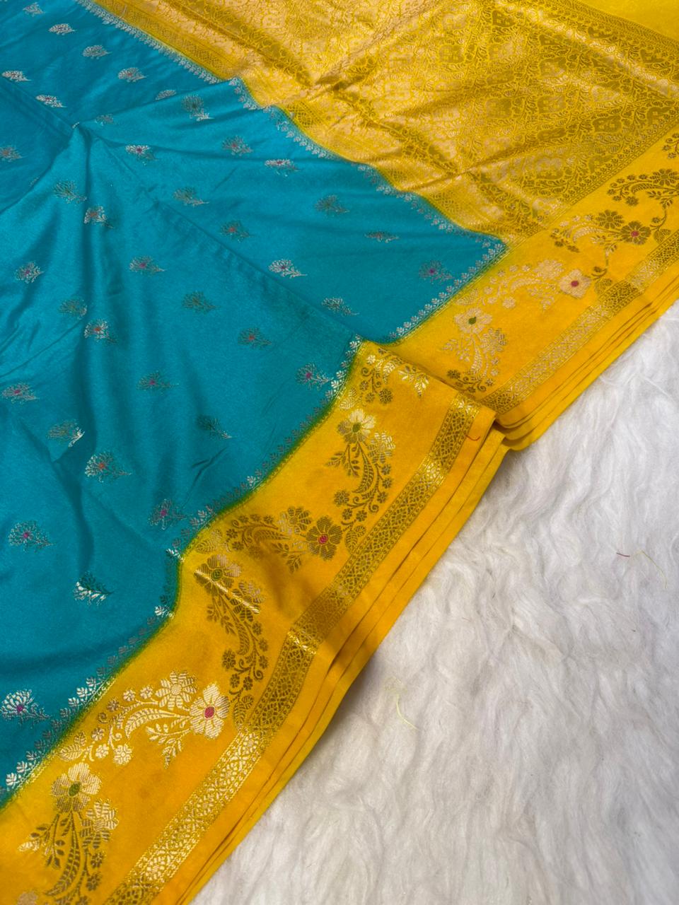Royal Banarasi Semi Katan Silk Saree with Aada Mina Border Weaving - RBSKSBY071