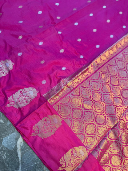 Banarasi Semi Katan Silk Saree with Sona Rupa Mina Buti - BSKSPK33