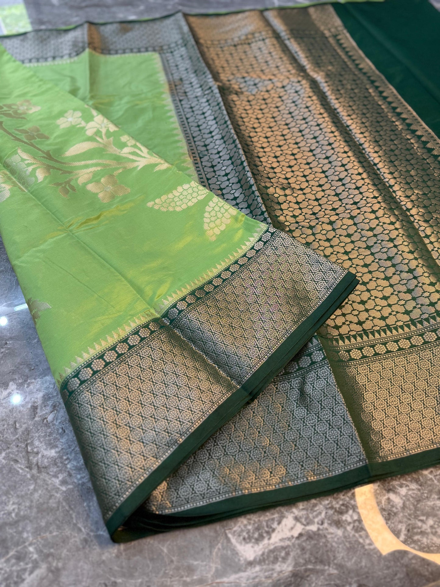 Banarasi Semi Katan Soft Silk Saree with Double Zari Aada Border - BSKSSG051