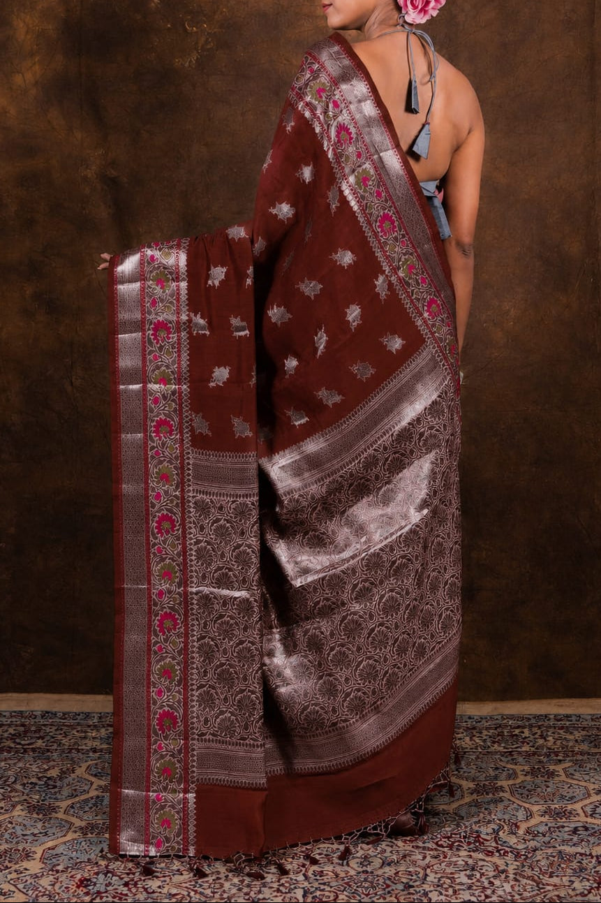 Banarasi Raw Mango Silk Saree with Mina Buta Design - BRMSMBB51