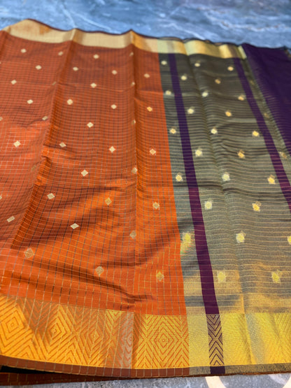 Banarasi Check Pattu Saree with Small Buti Design - BCPSBD063