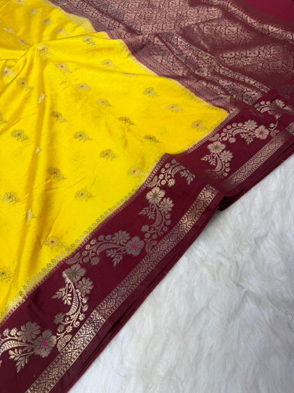 Royal Banarasi Semi Katan Silk Saree with Aada Mina Border Weaving - RBSKSOYM73