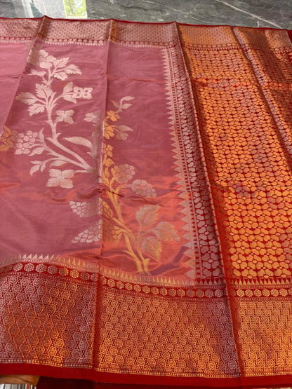 Banarasi Semi Katan Soft Silk Saree with Double Zari Aada Border - BSKSSLP053