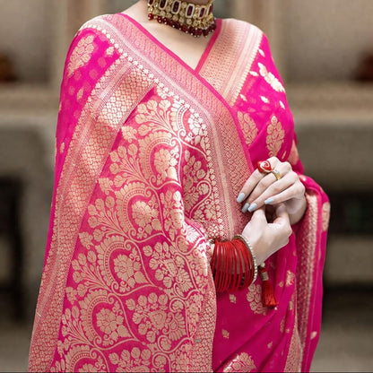 Pink Banarasi Georgette Silk Saree - DPBGS083