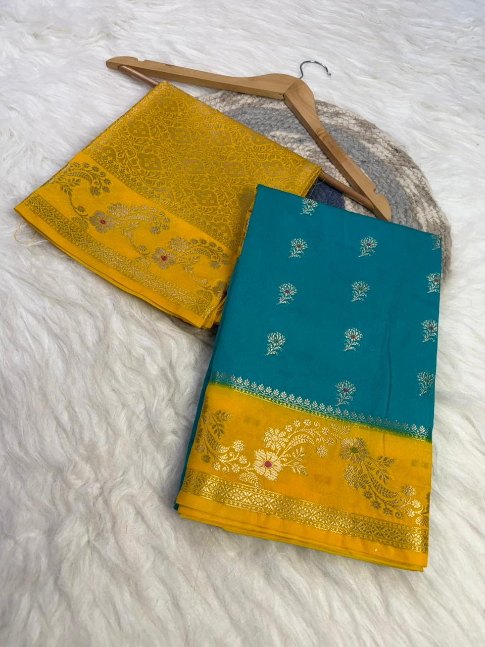 Royal Banarasi Semi Katan Silk Saree with Aada Mina Border Weaving - RBSKSBY071
