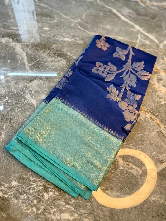 Banarasi Semi Katan Soft Silk Saree with Double Zari Aada Border - BSKSSB054