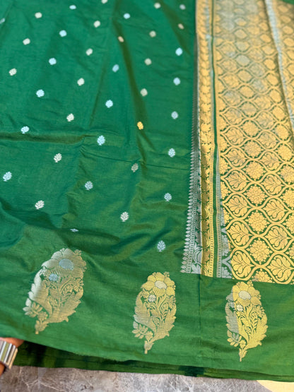 Banarasi Semi Katan Silk Saree with Sona Rupa Mina Buti - BSKSGR31