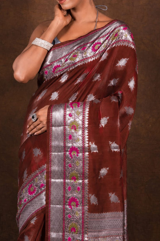 Banarasi Raw Mango Silk Saree with Mina Buta Design - BRMSMBB51