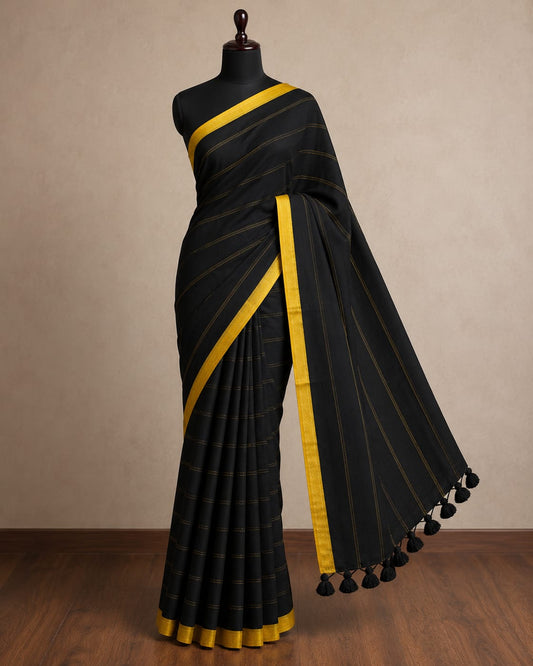 Pure Mulmul Double Zari Lines Saree | Handloom | MDZ005