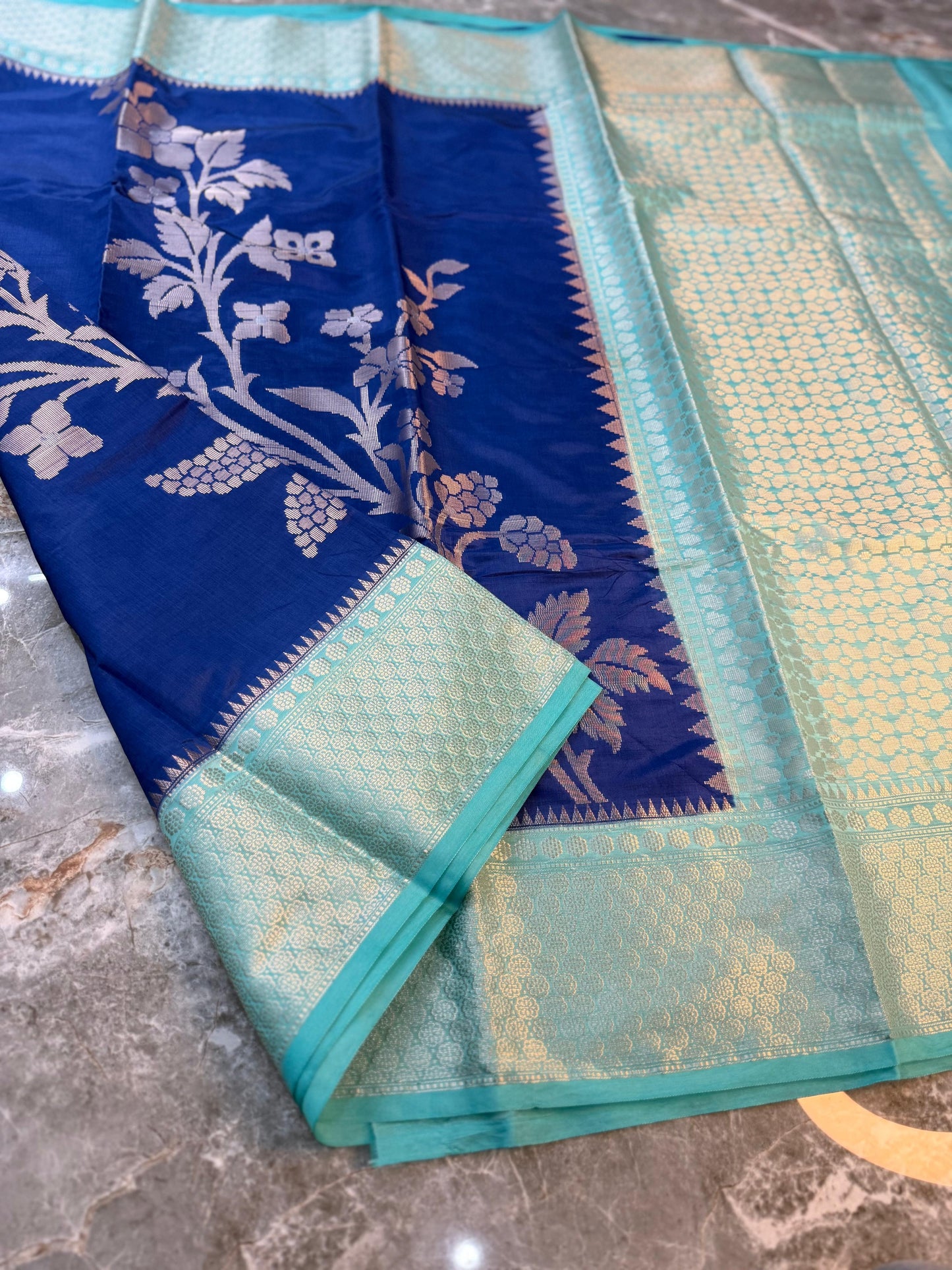Banarasi Semi Katan Soft Silk Saree with Double Zari Aada Border - BSKSSB054