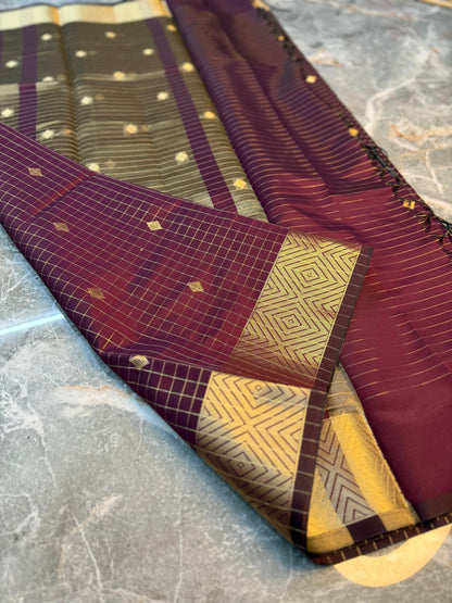 Banarasi Check Pattu Saree with Small Buti Design - BCPSBD061