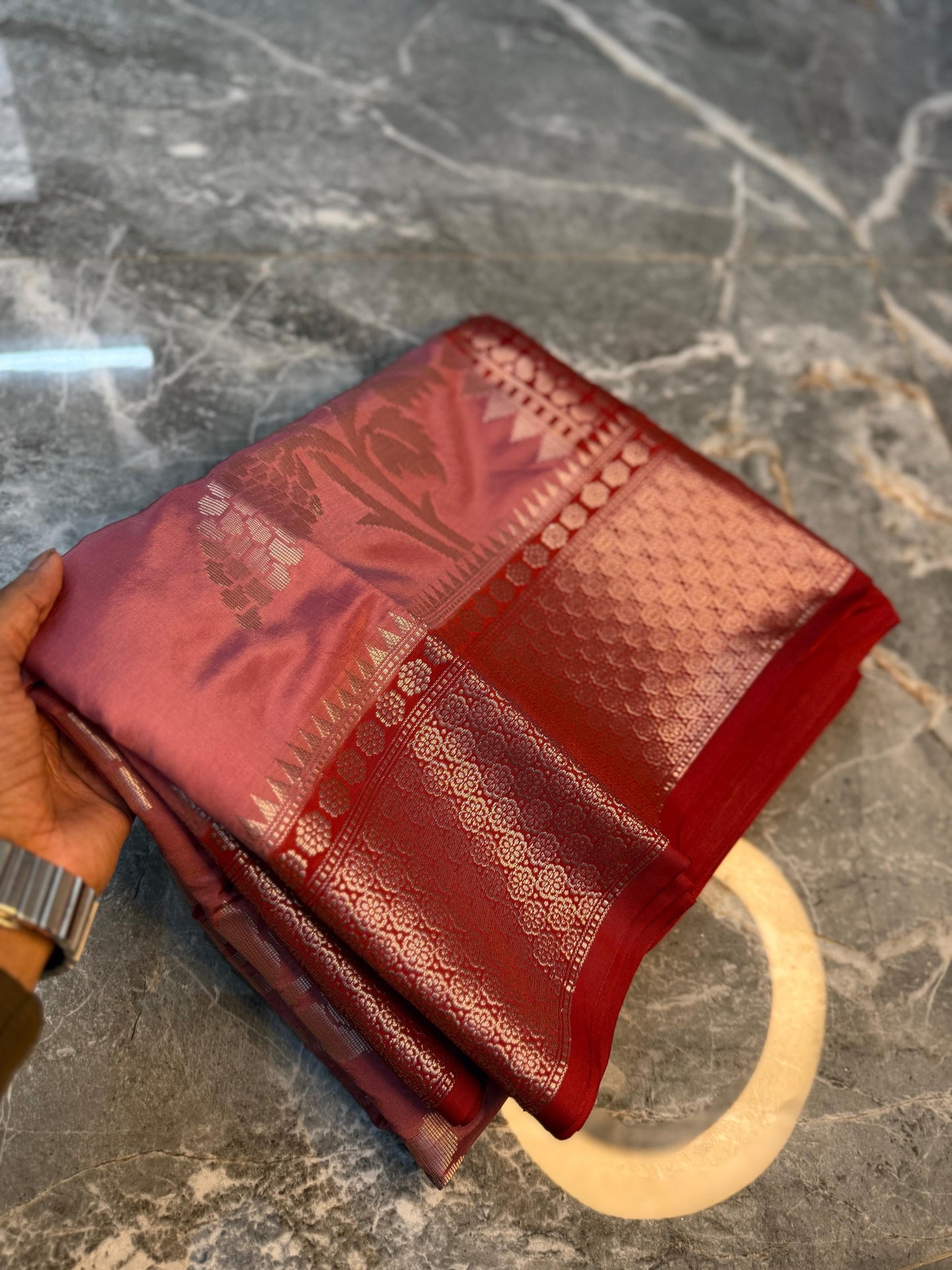 Banarasi Semi Katan Soft Silk Saree with Double Zari Aada Border - BSKSSLP053