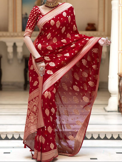 Red Banarasi Georgette Silk Saree - DRBGS089