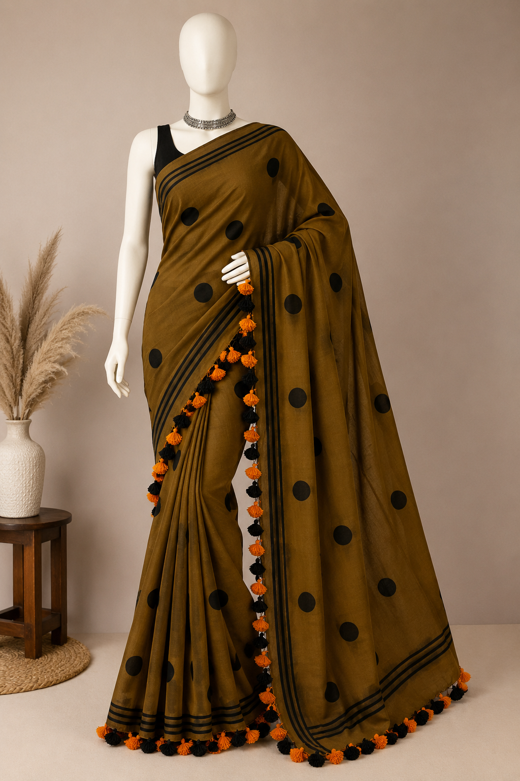 Pure Mulmul Polka Dots Saree | Handwoven | MPD009