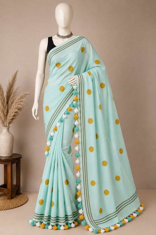 Pure Mulmul Polka Dots Saree | Handwoven | MPD005