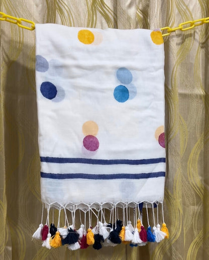Pure Mulmul Polka Dots Saree | Handwoven | MPD002