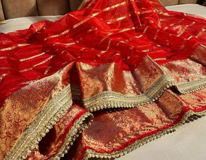 Banarasi Organza Silk Saree with Zari Strip - APBOZS5