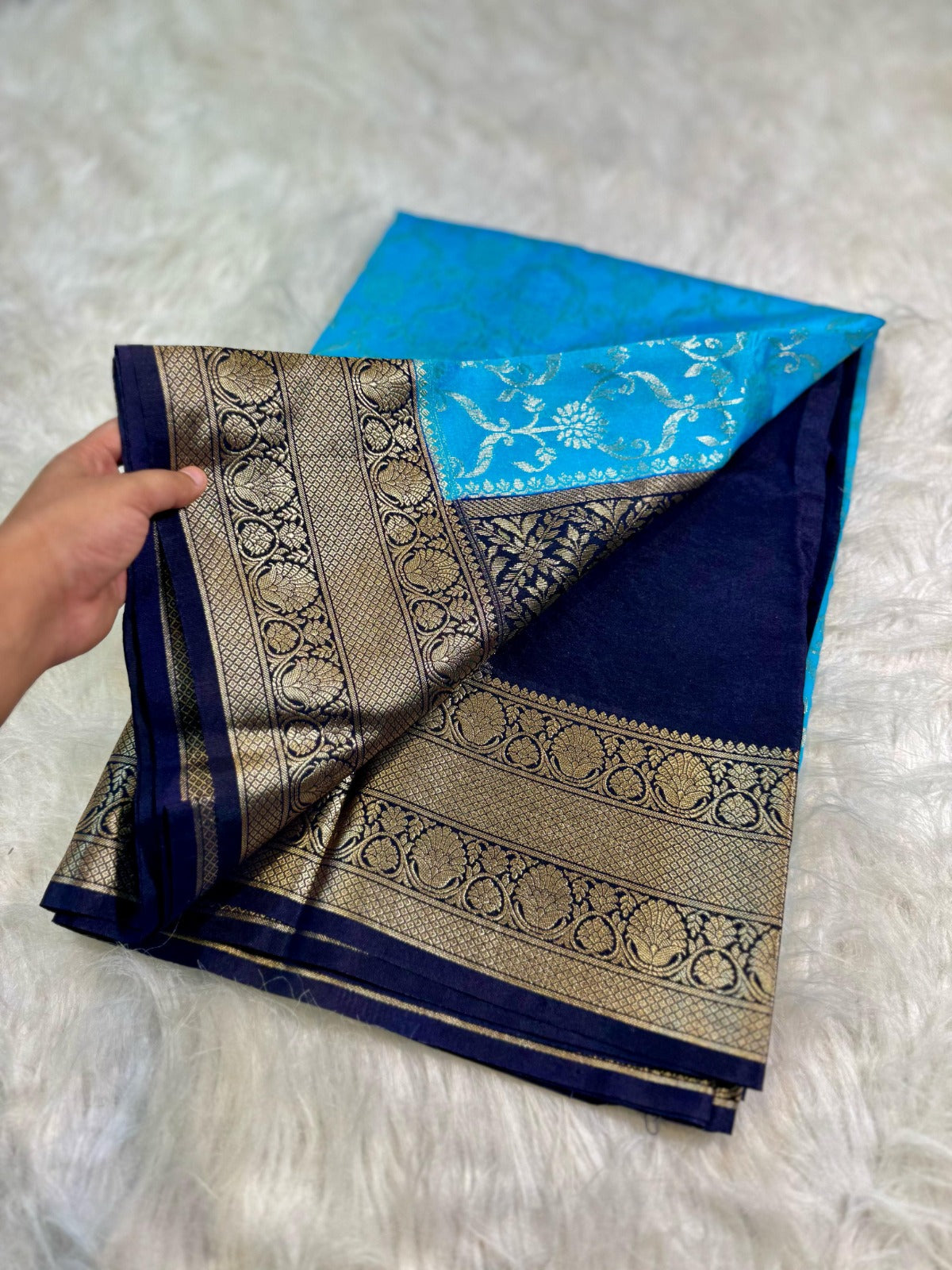 Banarasi Handloom Chinya Silk Saree - BHCNBDB1