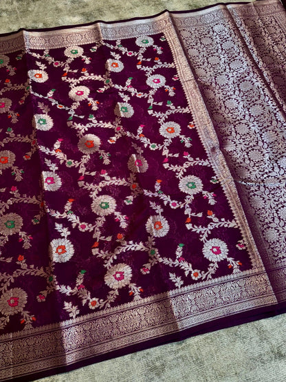 Banarasi Georgette Soft Silk Saree with Meena Jaal Weaving - BGSMJM1