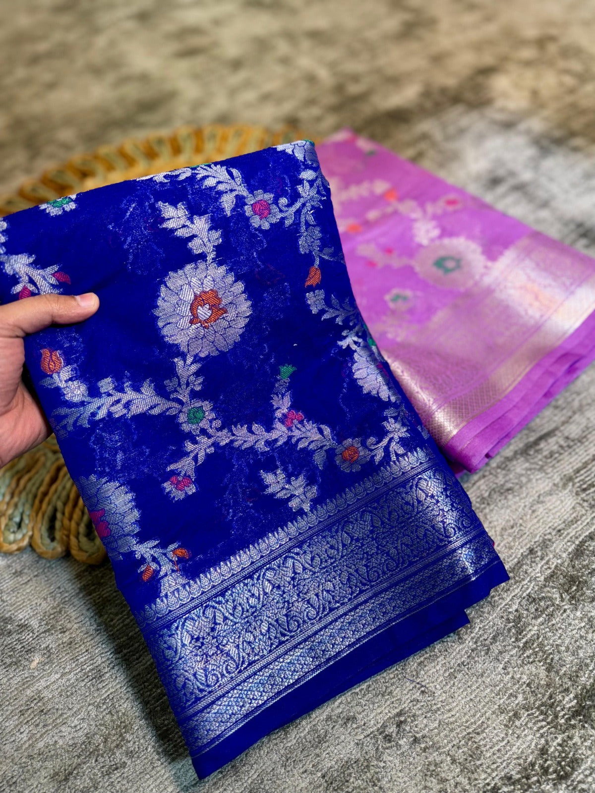 Banarasi Georgette Soft Silk Saree with Meena Jaal Weaving - BGSMJB1