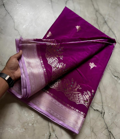 Banarasi Katan Silk with Minakari Border - BKMBP1