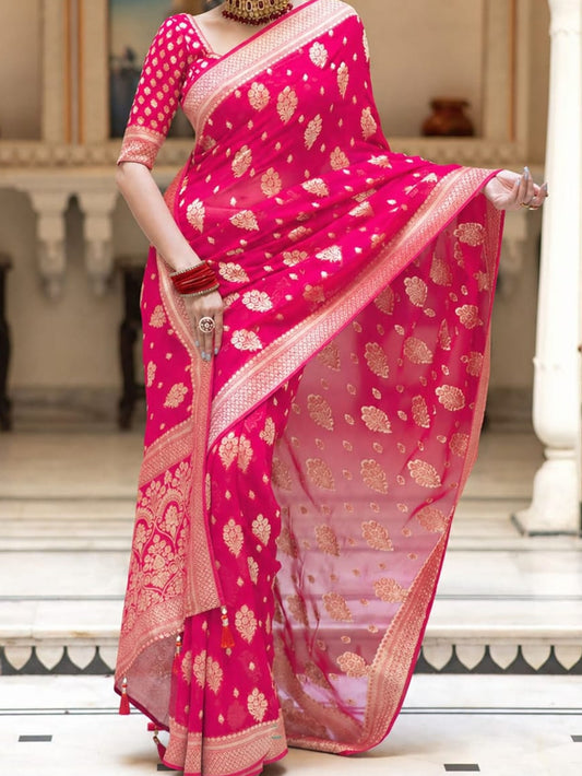Pink Banarasi Georgette Silk Saree - DPBGS083