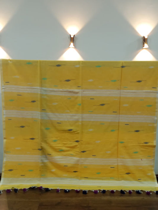 Mulmul Jamdani Cotton Saree with Tassels - MJCSWTY022