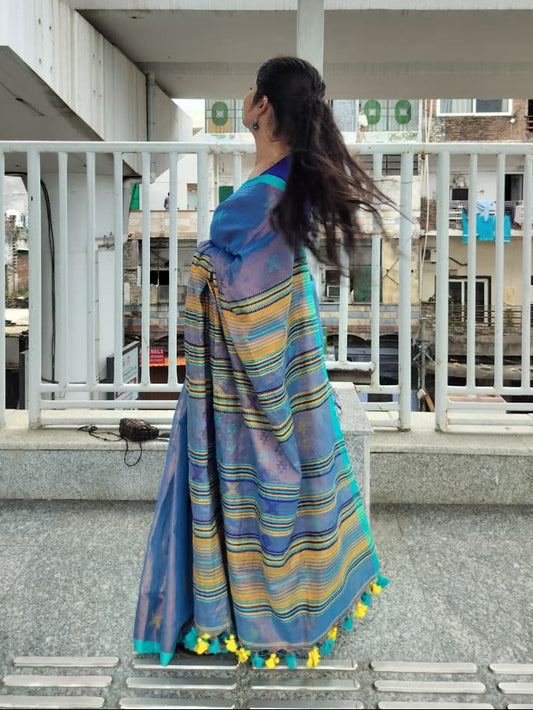 Authentic Bhujodi Jamdani Cotton Tissue Saree - ABJCT060