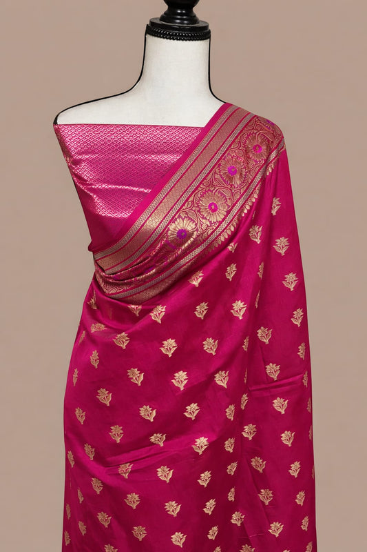 Hot Pink Banarasi Semi Katan Silk Saree - BSKHPG025