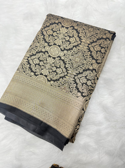 Midnight Royal Black Banarasi Zari Weaving Saree - MRBBZW01