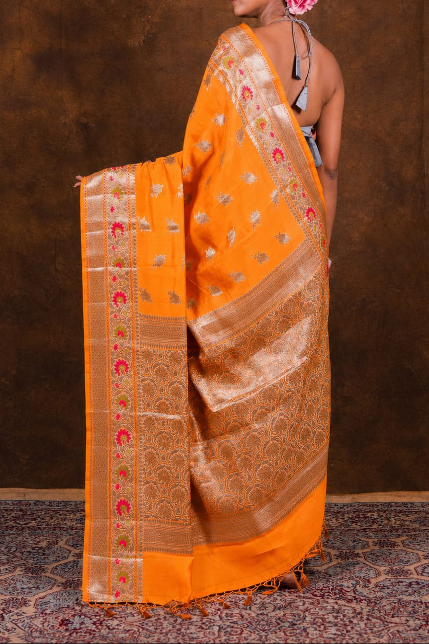 Banarasi Raw Mango Silk Saree with Mina Buta Design - BRMSMBO45