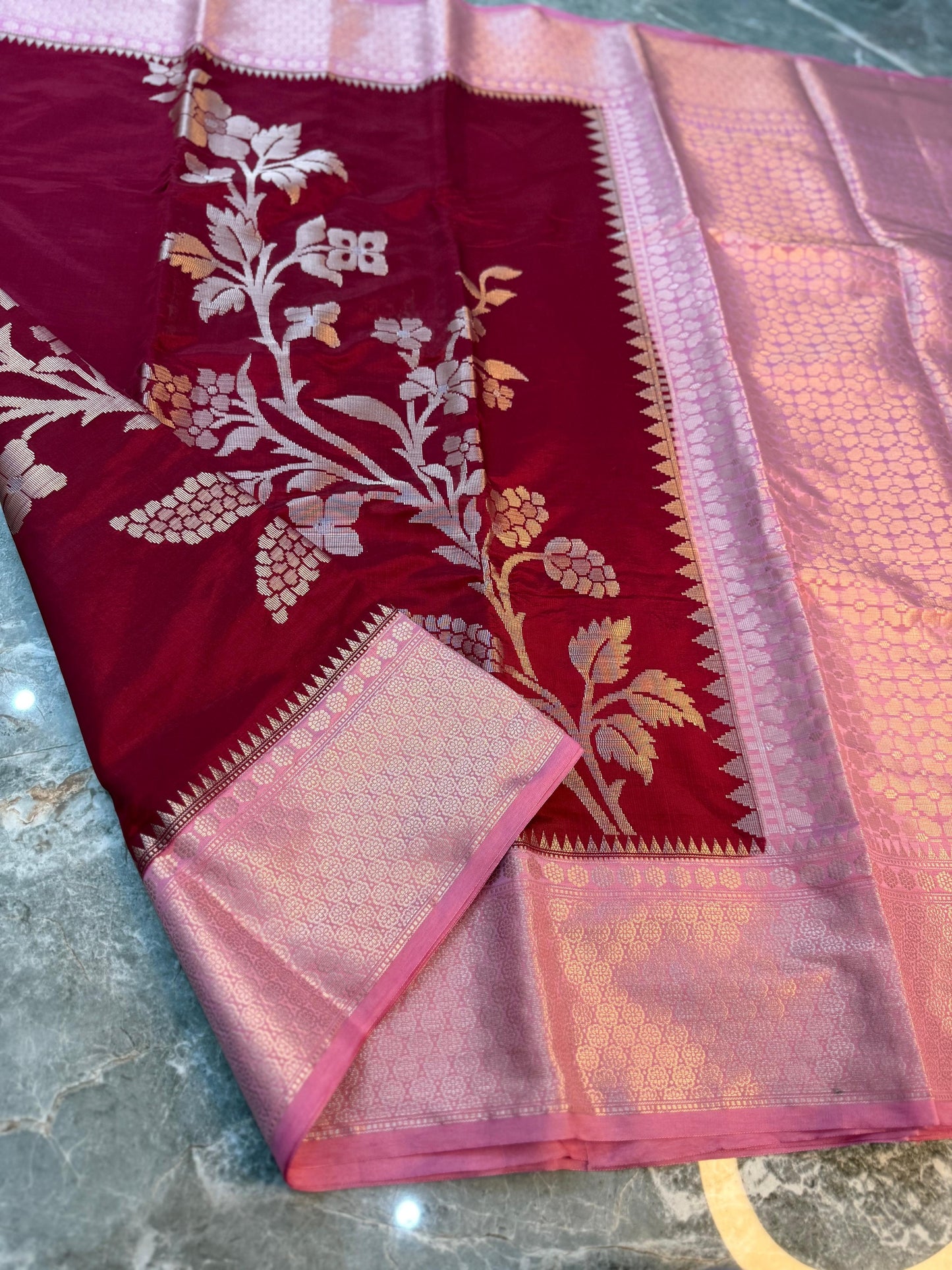 Banarasi Semi Katan Soft Silk Saree with Double Zari Aada Border - BSKSSP052