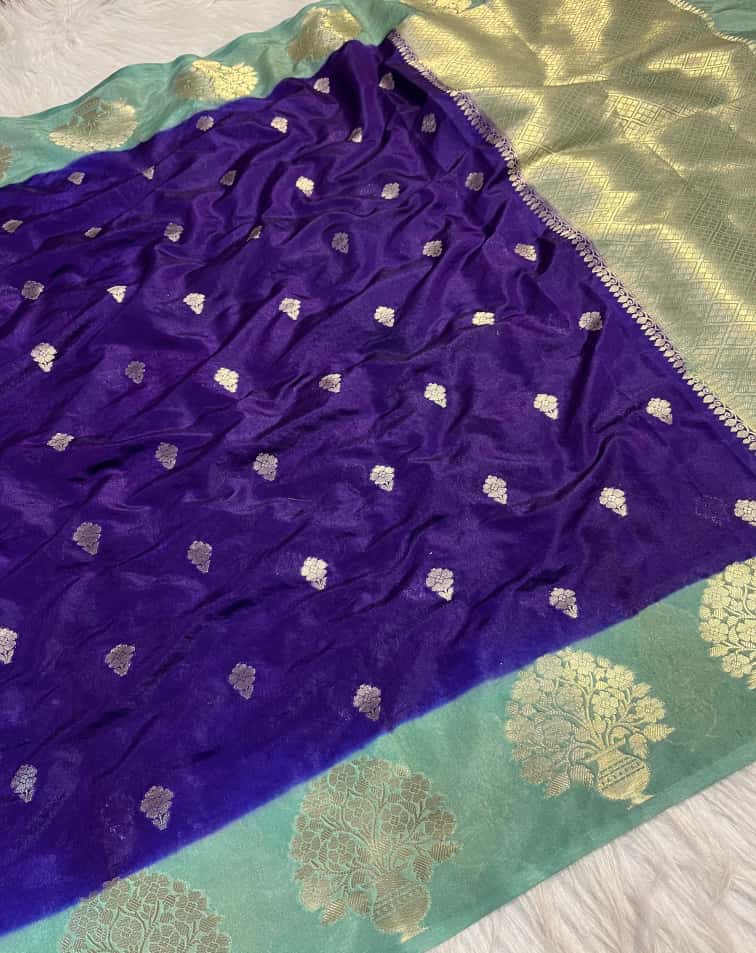 Semi Katan Silk Saree with Mint Contrast Border & Zari Buti Weaving - SKSSMCB01