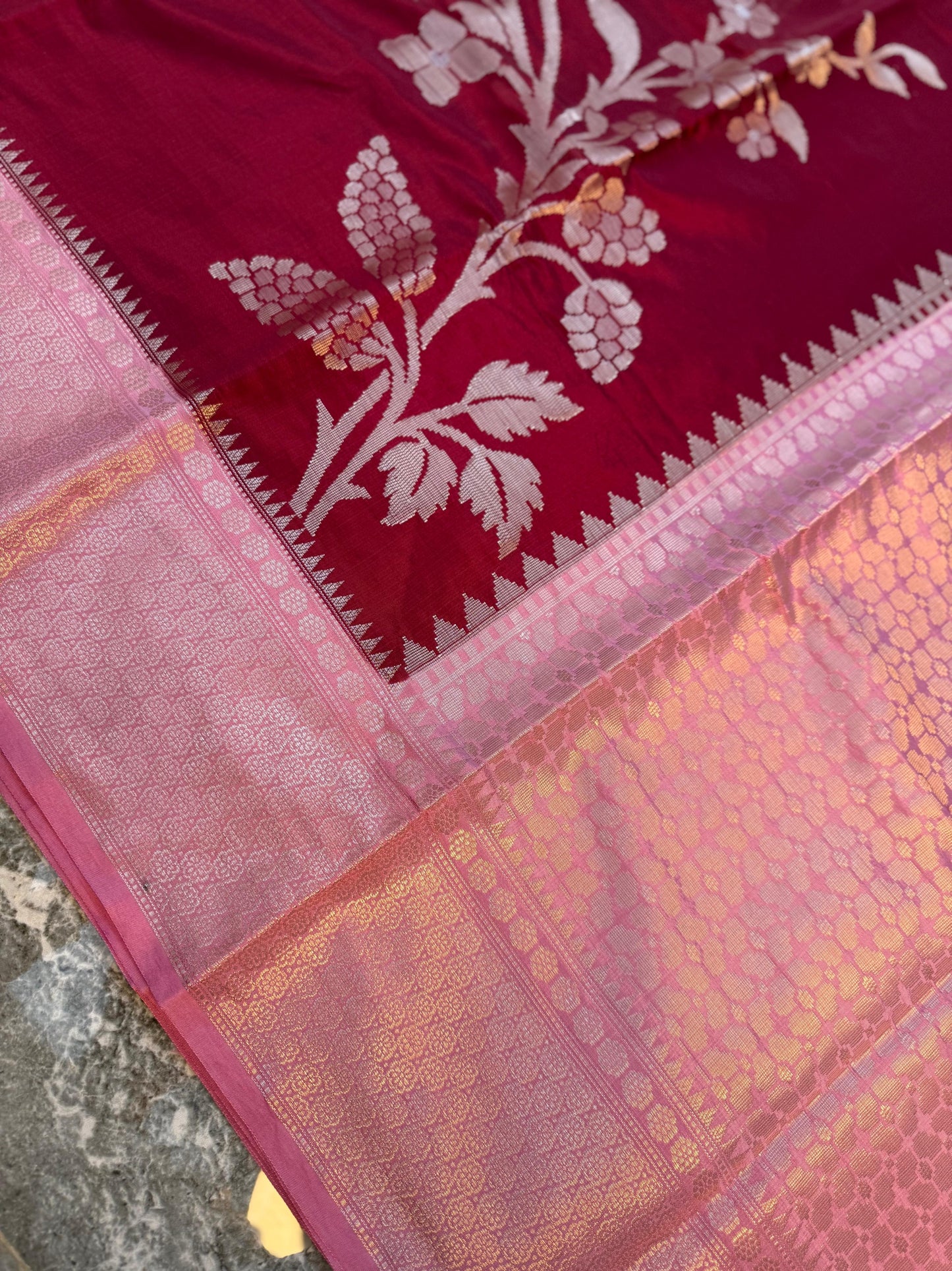 Banarasi Semi Katan Soft Silk Saree with Double Zari Aada Border - BSKSSP052