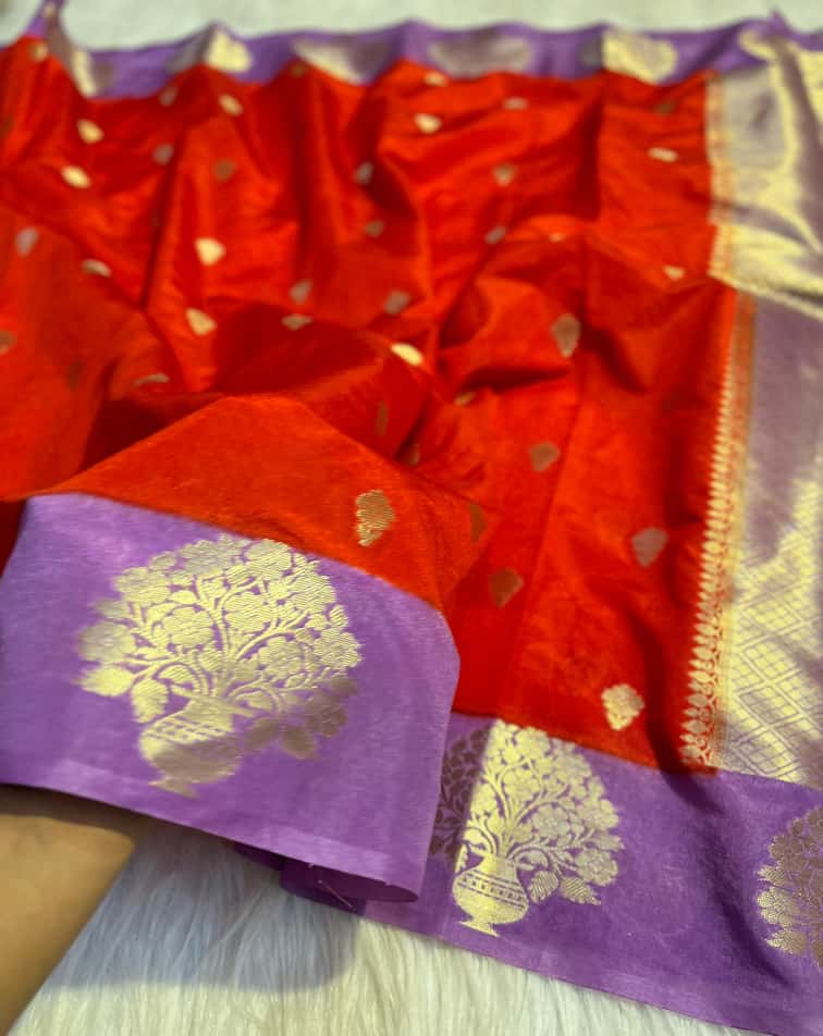Semi Katan Silk Saree with Mint Contrast Border & Zari Buti Weaving - SKSSMCR02