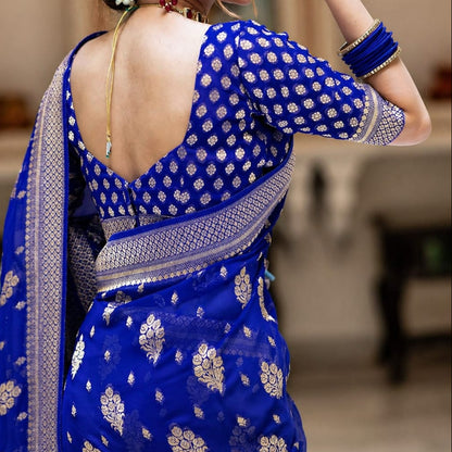 Royal Blue Banarasi Georgette Silk Saree - RBBGS081