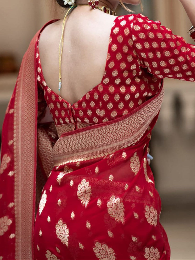 Red Banarasi Georgette Silk Saree - DRBGS089