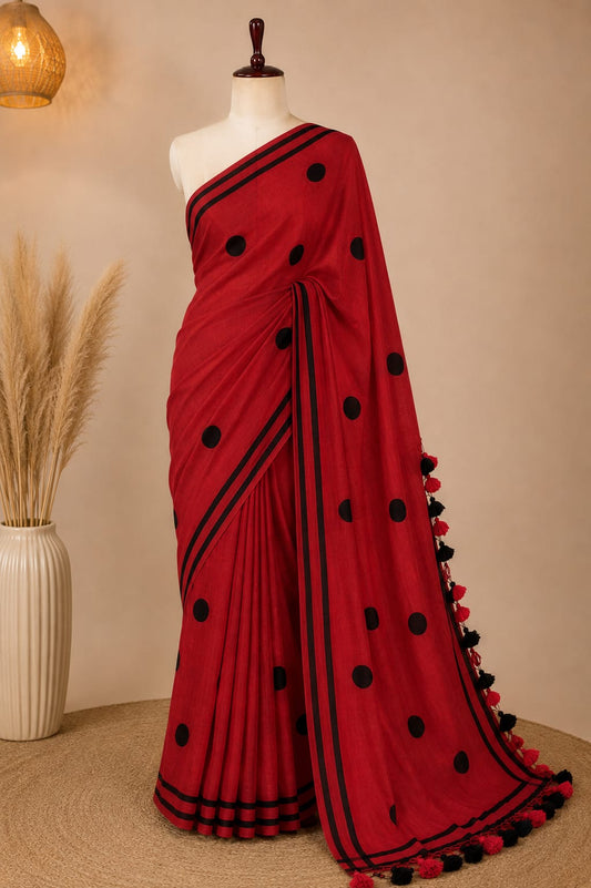 Pure Mulmul Polka Dots Saree | Handwoven | MPD006
