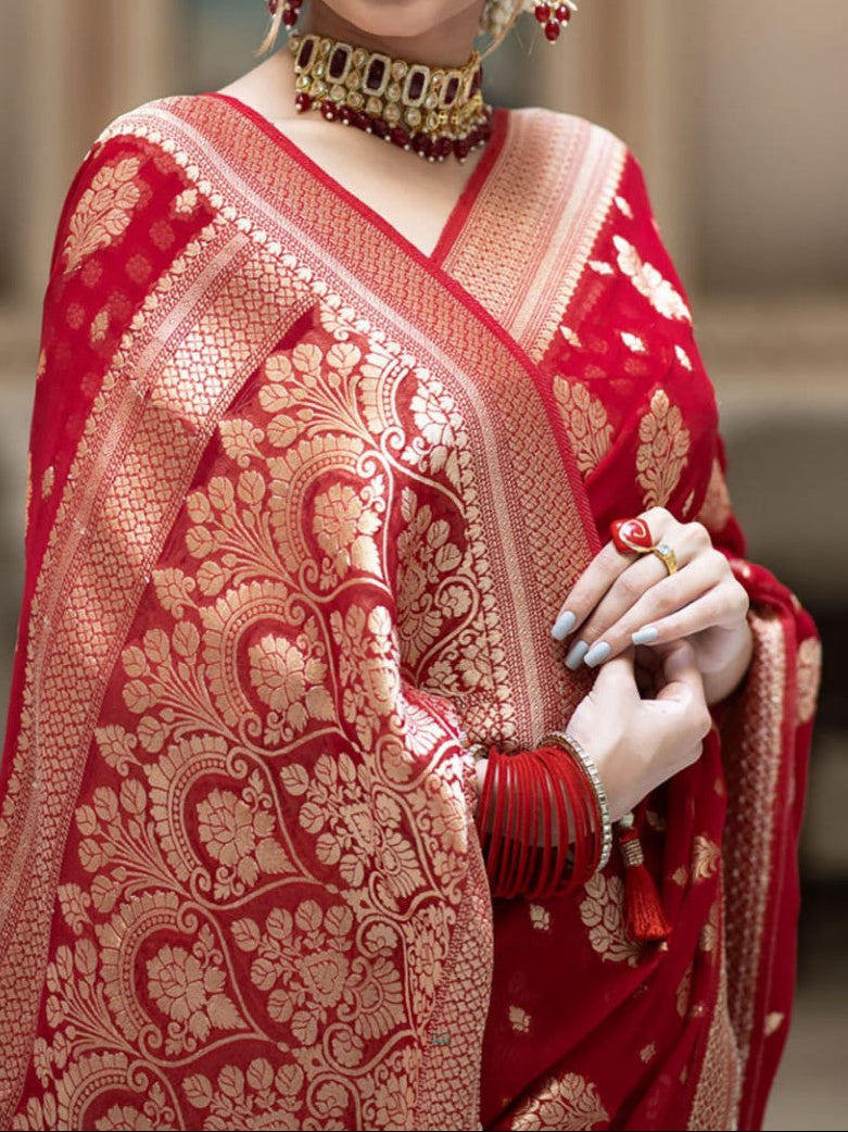 Red Banarasi Georgette Silk Saree - DRBGS089