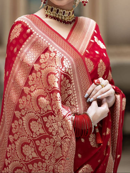 Red Banarasi Georgette Silk Saree - DRBGS089