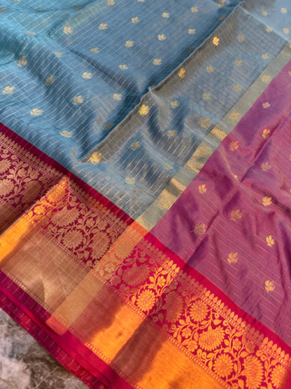 Banarasi Check Pattu Silk Saree - BCPSLB003