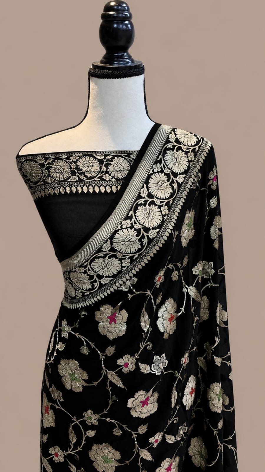Banarasi Georgette Silk Saree with Silver Mina Jaal Weaving - BGSMJ053