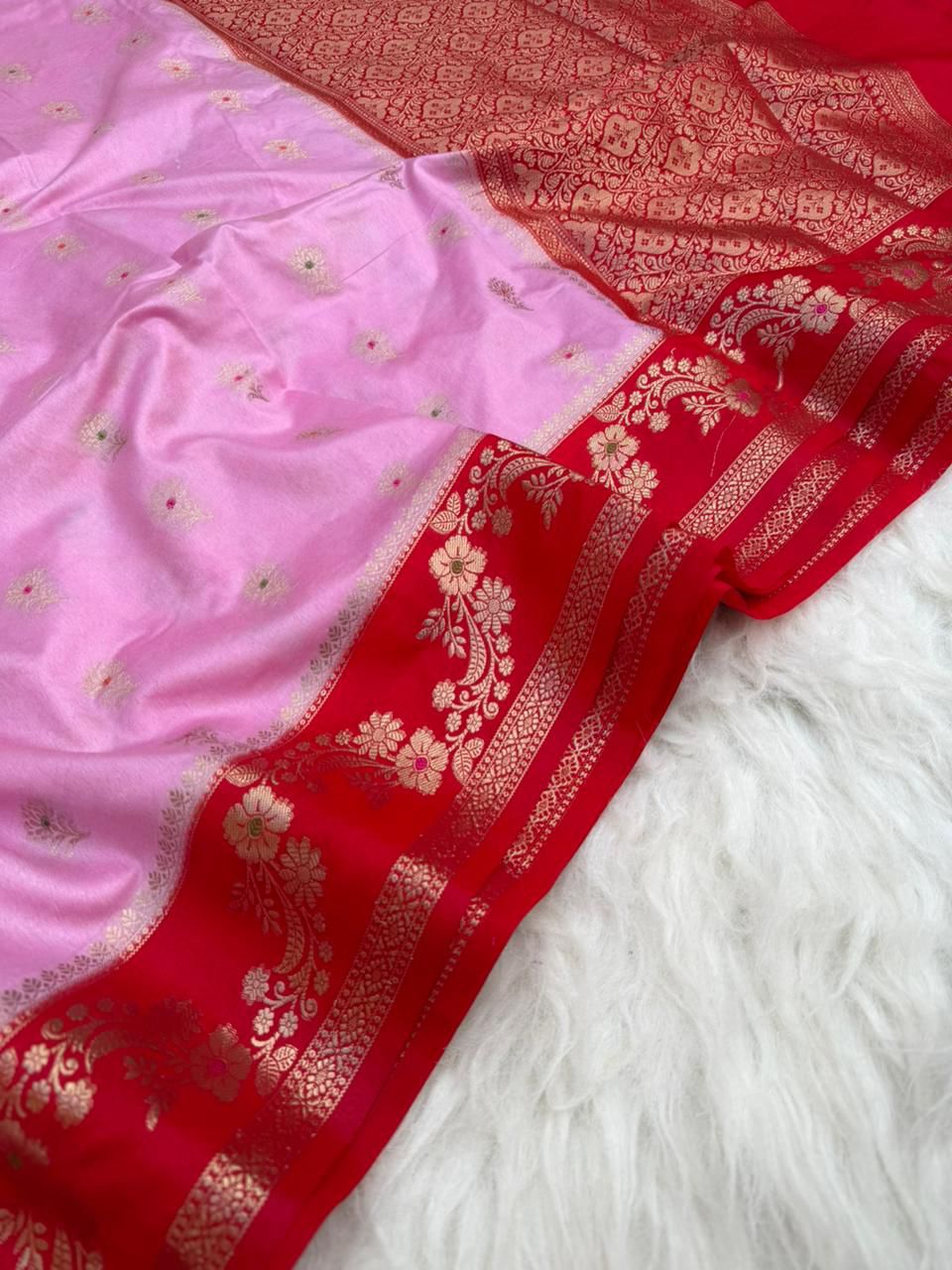 Royal Banarasi Semi Katan Silk Saree with Aada Mina Border Weaving - RBSKSOPR75