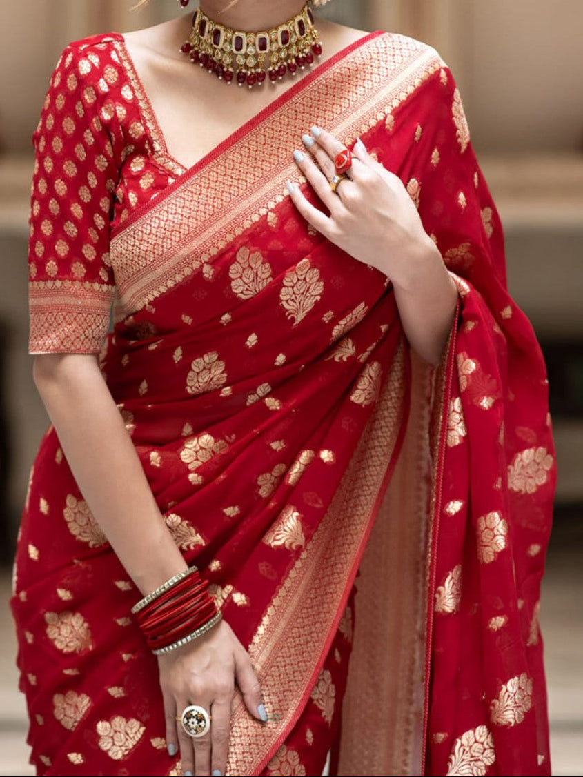 Red Banarasi Georgette Silk Saree - DRBGS089