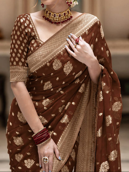 Brown Banarasi Georgette Silk Saree - BNBGS087