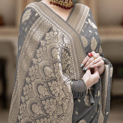 Grey Banarasi Georgette Silk Saree - DGBGS084