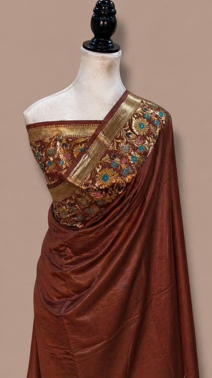 Banarasi Raw Mango Silk Saree with Floral Mina Border - BRMSBN106